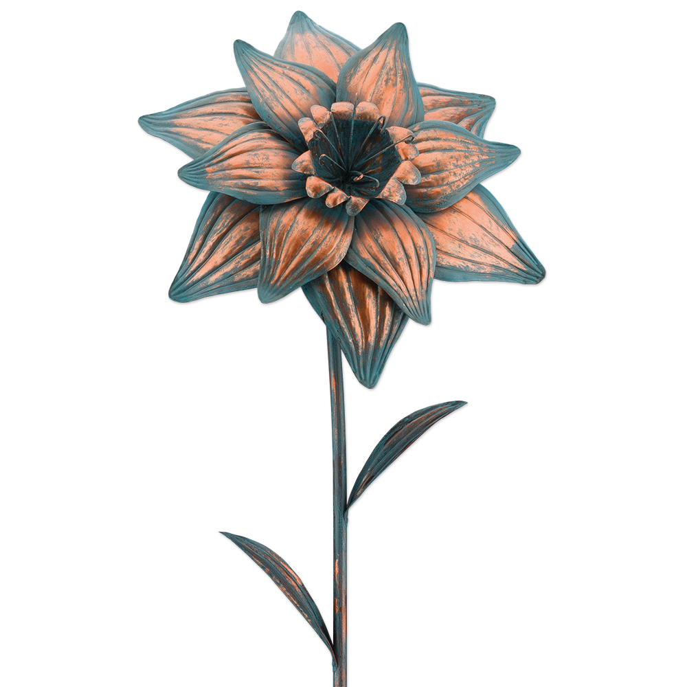 Metall Blume Gartenstecker Flower Finish in leuchtender Farbe