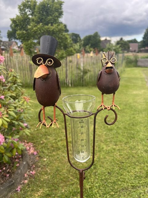Regenmesser Raben Vater und Sohn - Niederschlagsmesser Vogelpaar aus Metall - Gartenstecker – Bild 5
