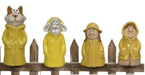 Zaunfigur Nordsee Schietwetter Zaunhocker Kinder, Katze,, Schaf im Regenmantel - Ostfriesennerz