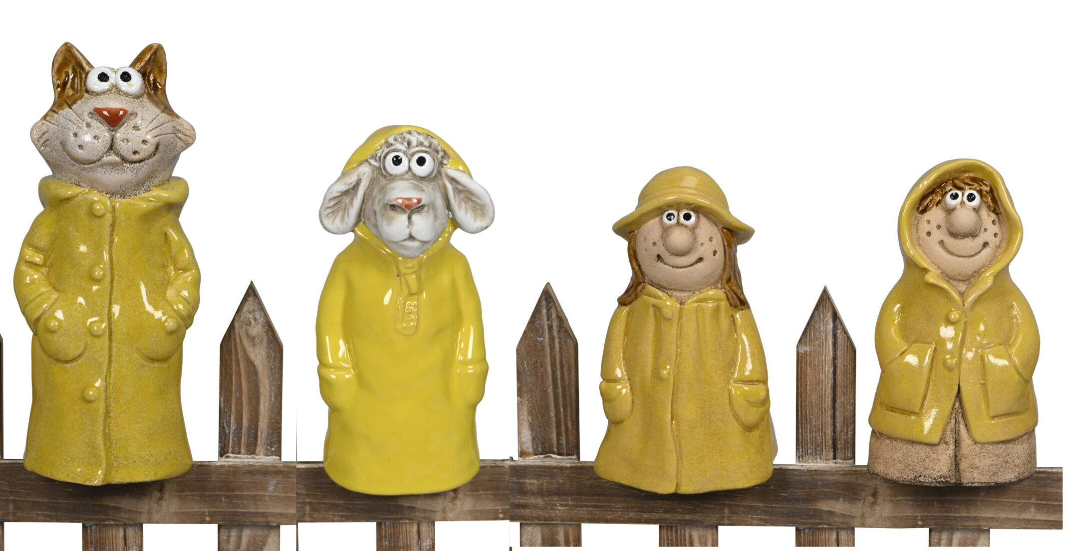 Zaunfigur Nordsee Schietwetter Zaunhocker Kinder, Katze,, Schaf im Regenmantel - Ostfriesennerz