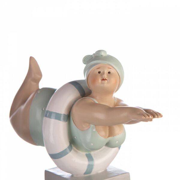 Retro Badefigur auf Sockel - Tante Elli Mollige Schwimmerin mit Schwimmring mint