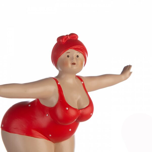 Retro Badefigur auf Sockel - Tante Elli Mollige Schwimmerin rot