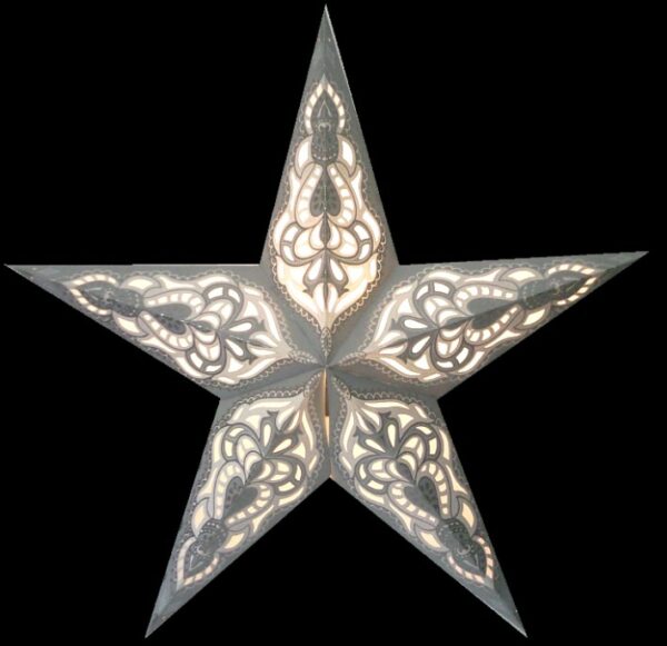 SUMITA Grau Magnetverschluss- Papiersterne mit orientalischem Muster grauer Leuchtsterne mit Silberglitter 60 cm