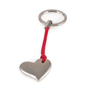 Schlüsselanhänger Herz - Schlüsselring Herz mit rotem Lederband