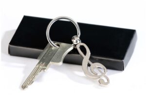 Schlüsselanhänger Notenschlüssel silber, Edelmetall Musiker Schlüsselring Violinenschlüssel