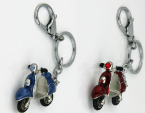 MotorRoller Scooter Schlüsselanhänger Vespa - Metall Design Schlüsselring Motorrad Moped blau oder rot mit Karabiner