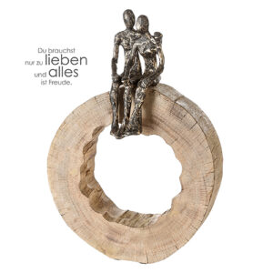 Skulptur Together Mangoholz spaar in Baumscheibe mit Zitat Anhänger - naturbelassene massives Mangoholz - Holz Kreis Skulptur Liebespaar