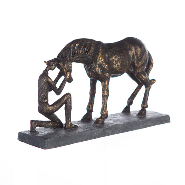 Verständnis Skulptur Pferd mit Reiterin - mit Spruchanhänger auf Sockel, 19 x 32 cm – Bild 3