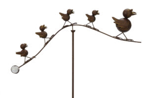 Metall Gartenstecker Vogelwippe - Windspiel Vogelfamilie Balancer mit 5 Spatzen