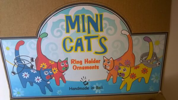 Bali Holz Katze mit Glöckchen - Ringhalter 11 cm - Dekofigur Katzen – Bild 3
