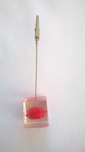 Fotoclip Rose Tischkartenhalter Acyrl Würfel mit Rosenblüte
