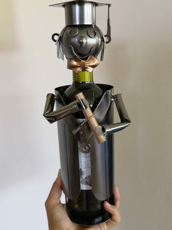 Flaschenhalter Student Skulptur mit Doktorhut - Metall Weinflaschenständer