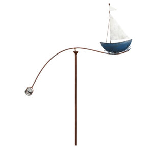 Windspiel Schiff Segelboot Skipper blau - Metall Garten Balancer - maritime Gartenpendel mit Glaskugel
