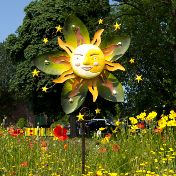 Windspiel Sonne - Mondgesicht - Sunface SUMMER Windrad Gartenobjekt Blume