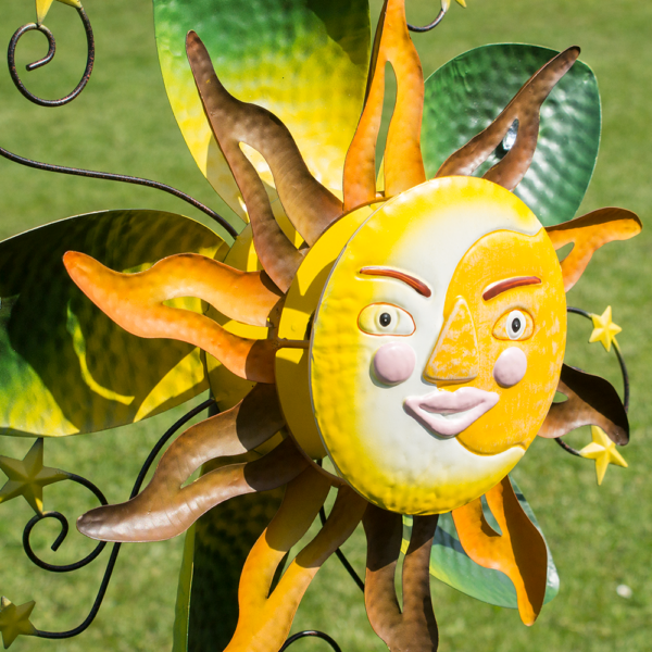 Windspiel Sonne - Mondgesicht - Sunface SUMMER Windrad Gartenobjekt Blume