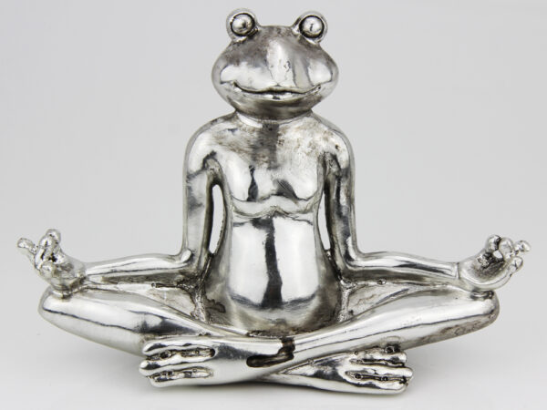 Yoga Frosch Figur silber - Meditation Frosch Skulptur im Lotussitz Finger