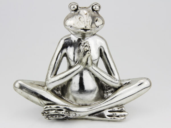 Yoga Frosch Figur silber - Meditation Frosch Skulptur im Lotussitz gefaltete Hände