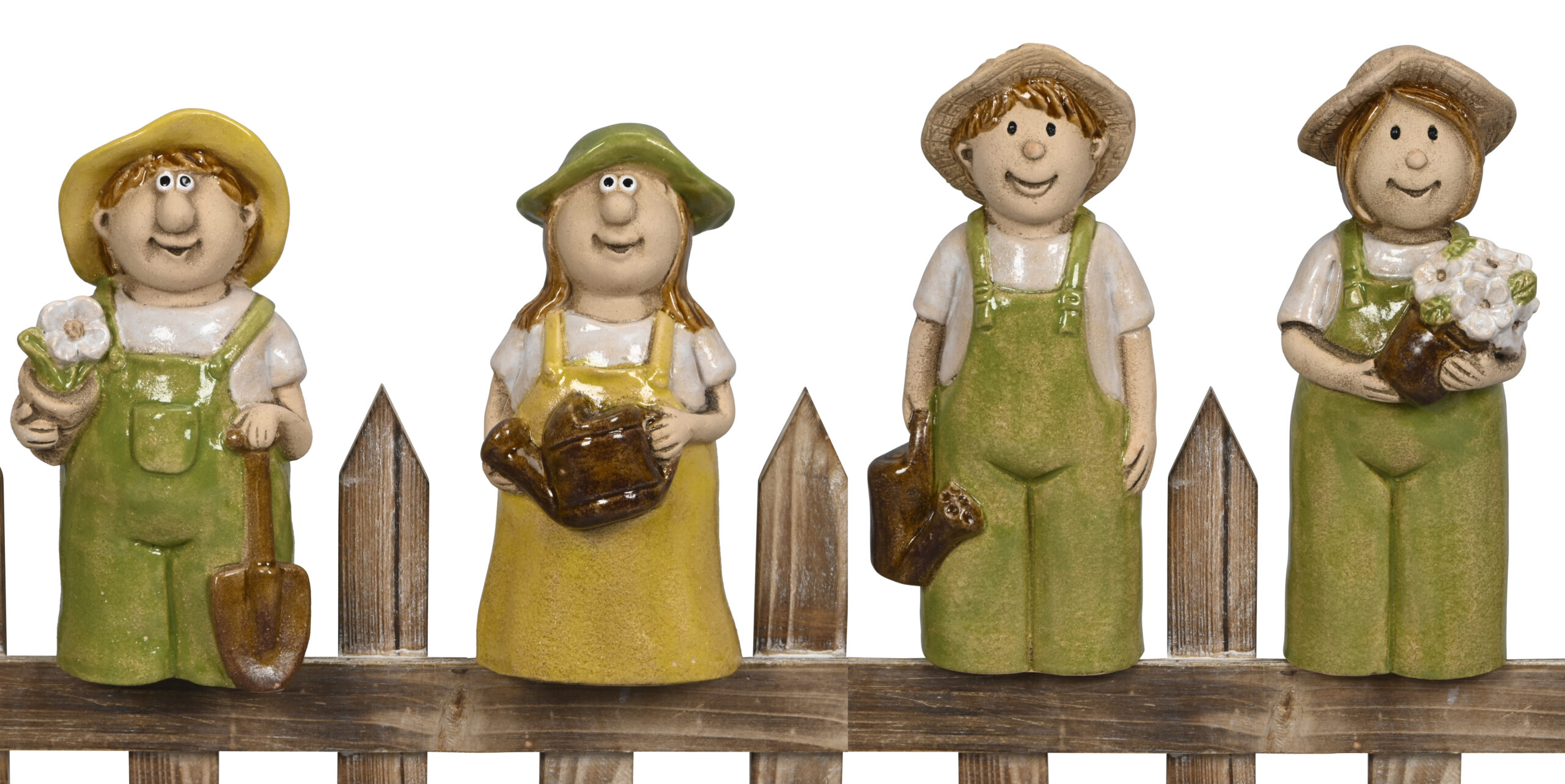Kinder Zaunfigur Junge+Mädchen Zaunhocker Gärtner, Zaungucker Blumenkind - Gartenkeramik Gärtnerpaar