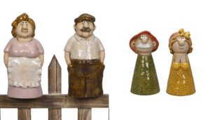 Menschenköpfe Gartenkeramik Zaunhocker Mann+Frau Zaunfigur Paar