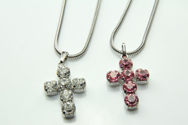 Kreuz Halskette mit Swarovski Kristallen - Kreuzanhänger Schlangenkette - rhodiniert – Bild 3