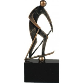 Skil Pokal Skilauf Langlauf Skulpturen - Metall-Resin Sportler Figur auf Mamorsockel - Metall-Resin Figur