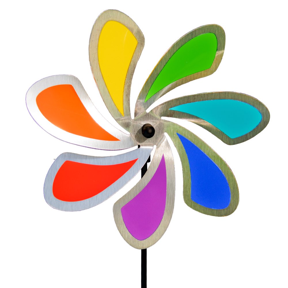 Edelstahl Windrad Blume 28 SOLID RAINBOW Orbit Windspiel Windrad