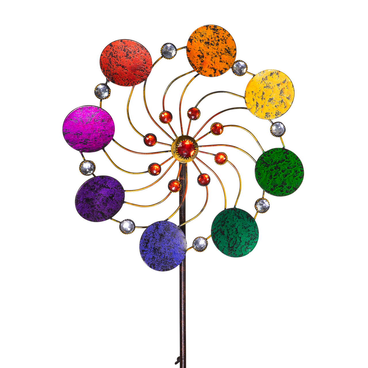 Buntes Metallwindrad Exotic Flower Rainbow im lebendigen Blütendesign als dekoratives Garten-Windspiel.