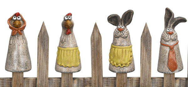 Osterdeko Keramik Zaunhocker Hase Zaunfigur Hahn - Osterhase Gartendeko lustig Mann + Frau