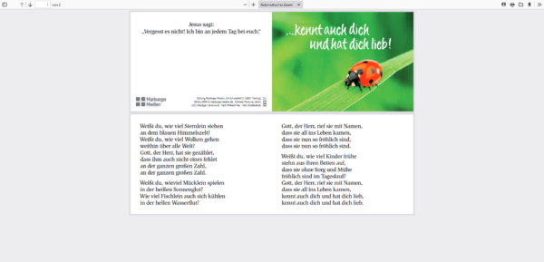 Grußkarte Kinderlied Weißt du, wie viel Sternlein stehen -Textkarte -Klappkarte Marienkäfer Glückskäfer Karte mit Liedtext