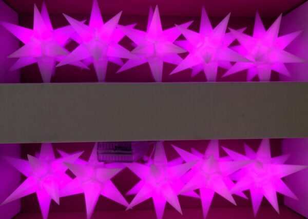 pink-Star LED Sternkettte - Weihnachtssterne 11 cm Leuchtsterne mit Farbwechsel - 10er StarLed Sternkette Pagoda