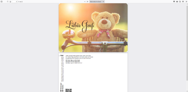Postkarte Liebär Gruß - Ermutigungskarte mit Teddybär im Fahrradkorb