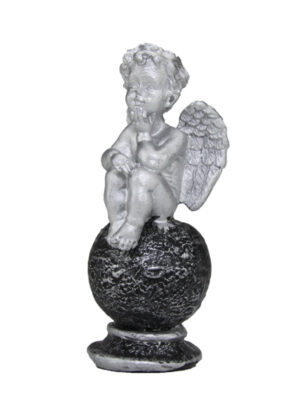 silber Engel auf Kugel sitzend - Schutzengel antiksilber