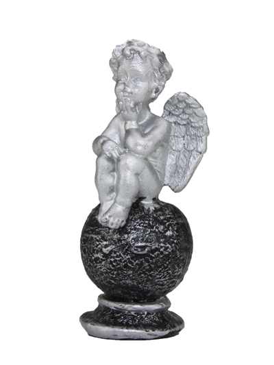 silber Engel auf Kugel sitzend - Schutzengel antiksilber