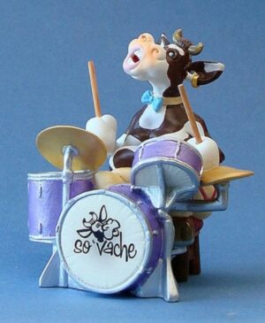 SO`VACHE Comic Art Tier Skulptur Drums - Schlagzeuger - Musiker Kuh Parastone Skulptur