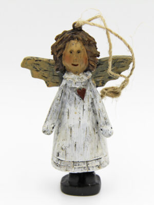weißer Schutzengel auf Sockel, Engel Donna Weihnachtsbaumhänger in Holzoptik - Engel auf Sockel zum stellen oder zum hängen