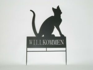 Willkommensschild Katze Beetstecker - Metall Gartendeko