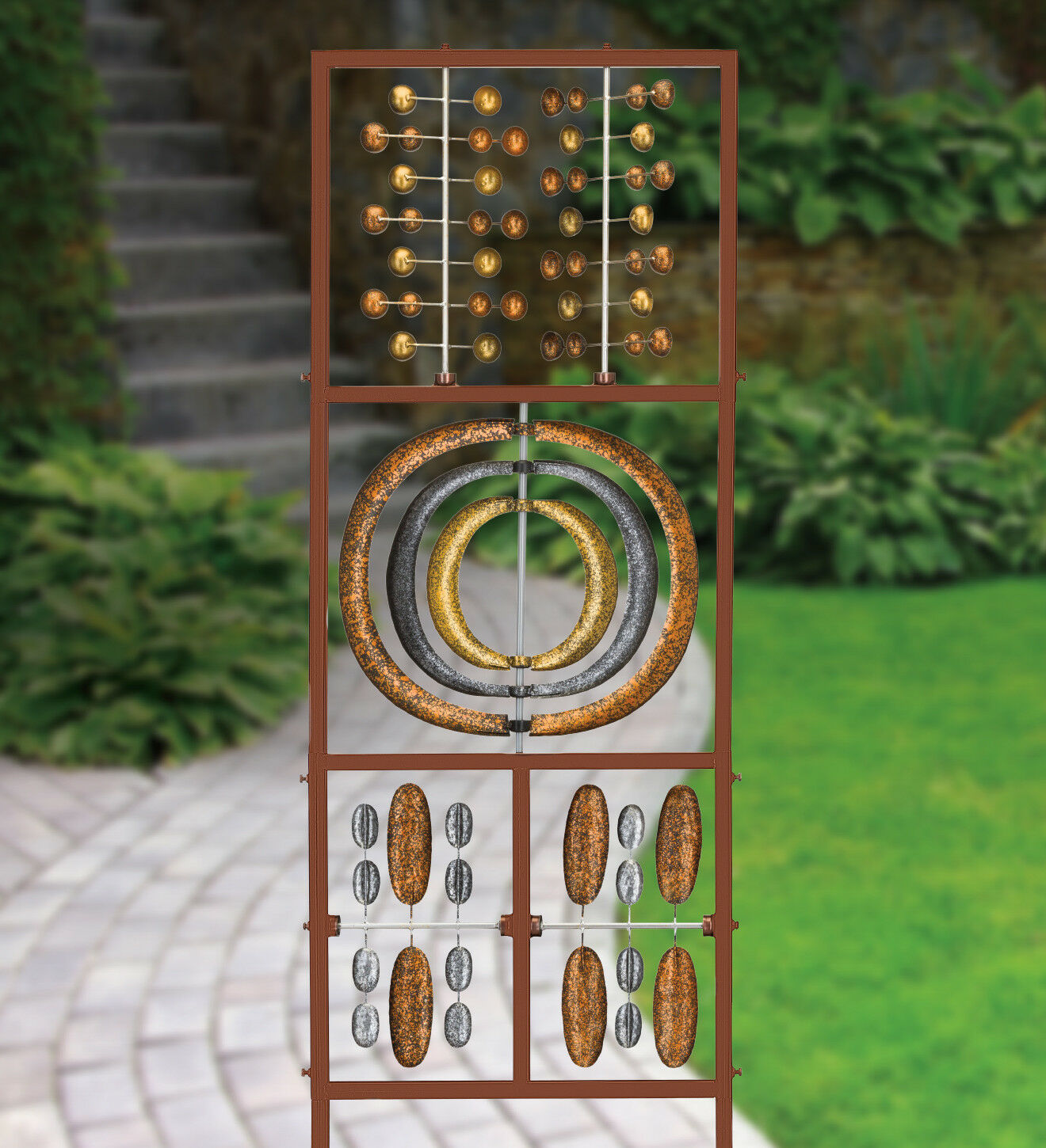 Kinetic Spinner Great Wall - XXL Metall Windrad Windspiel mit 7 Windrädern auf 3 Ebenen - 217cm – Bild 4